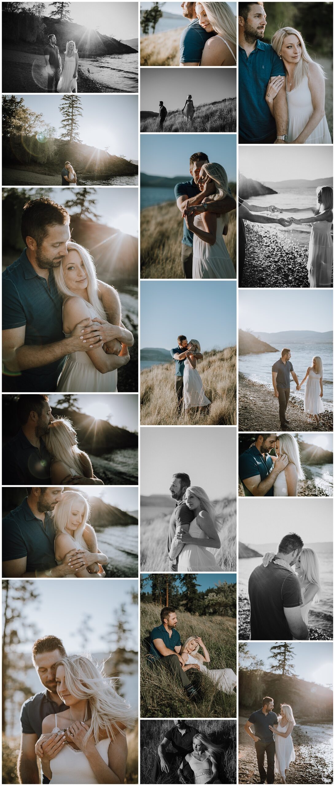 Kelowna & Okanagan golden hour lifestyle beach and mountain engagement photography session